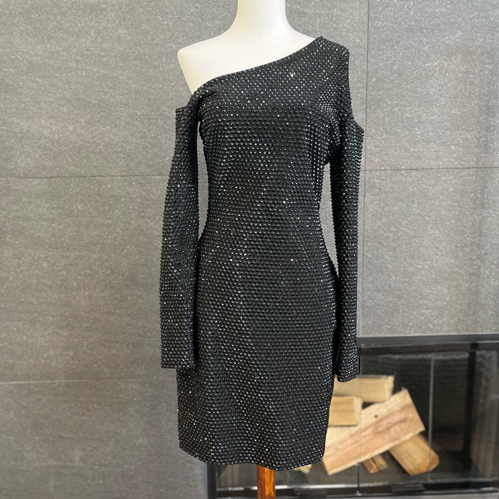 Michael Kors Collection Crystal Embellished One-Shoulder Dress Size 4
